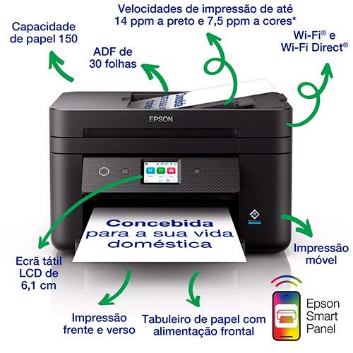 Impressora Multifunções Epson WorkForce WF-2960DWF | 14 ppm | Wi-Fi | Preto Hot on Sale